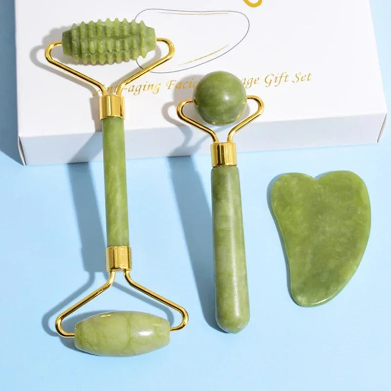 Rouleau de Jade naturel pour le visage Gua Sha